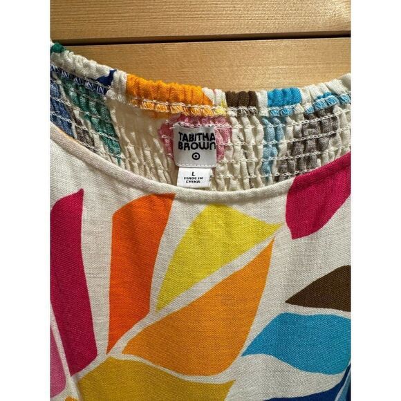 Tabitha Brown X Target Botanical Print Colorful Dress Smocked Puff Sleeve Large - Picture 2 of 8